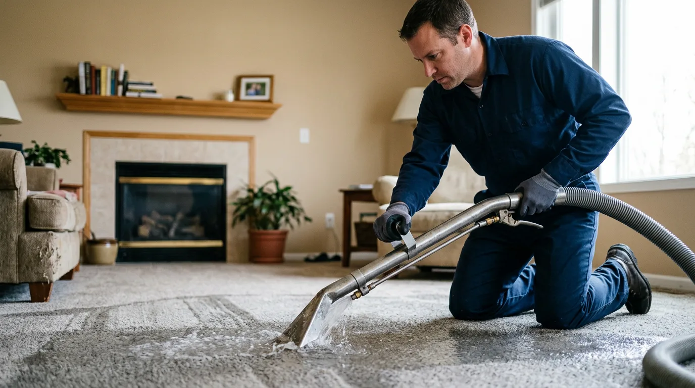 Water damage restoration technician working near Chittenden, VT